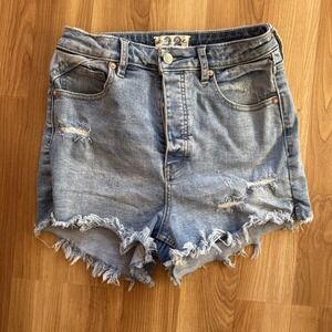 Free People Curvy Denim Shorts Size 28 Med Wash High Rise Distressed Jorts
